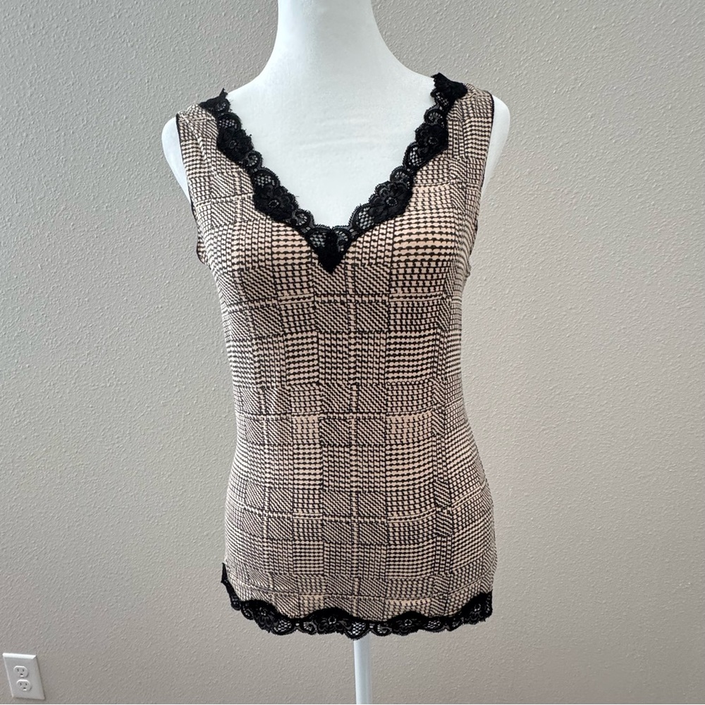 Vintage Y2K The Limited Tan and Black Lace Tank Top Size M made in USA